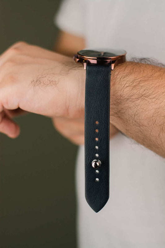 Black Leather Watch Strap  - The Hermoso