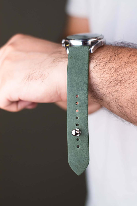Bracelet de montre en cuir vert olive - The Hermoso