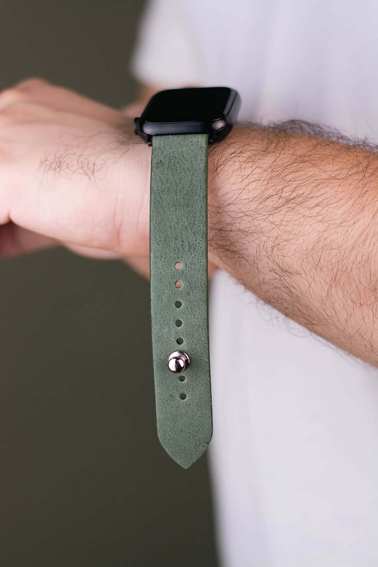 Bracelet Apple Watch Vert Olive - Bracelet Cuir Pur